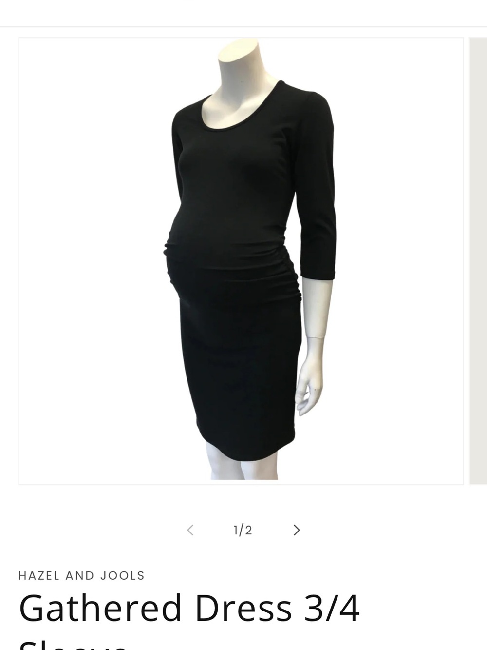 Hazel & Jools Black stretchy ruched 3/4 Sleeve Maternity Dress L